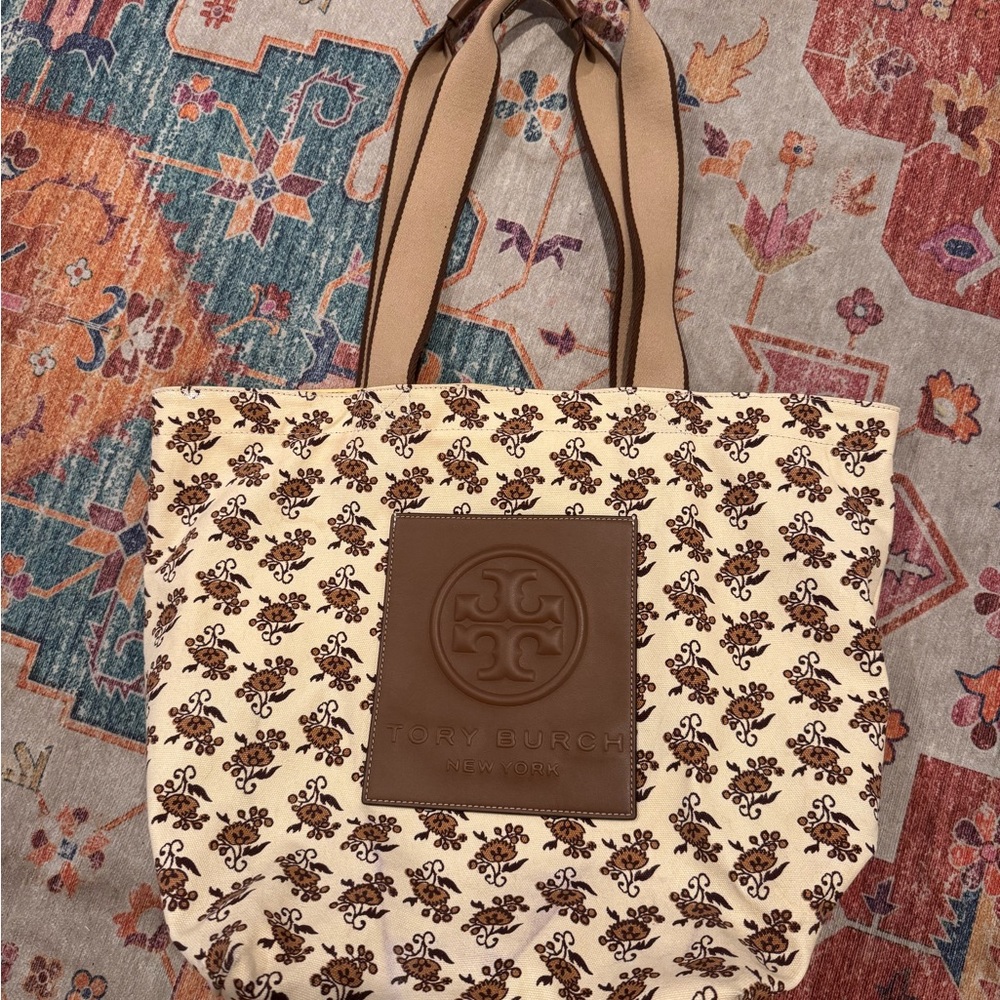 Tory Burch Tan and Brown Patterned Tote